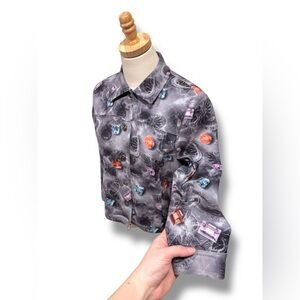 St. John Vintage Y2K Embellished Jewels Royalty Print Grey Collared Jacket Small